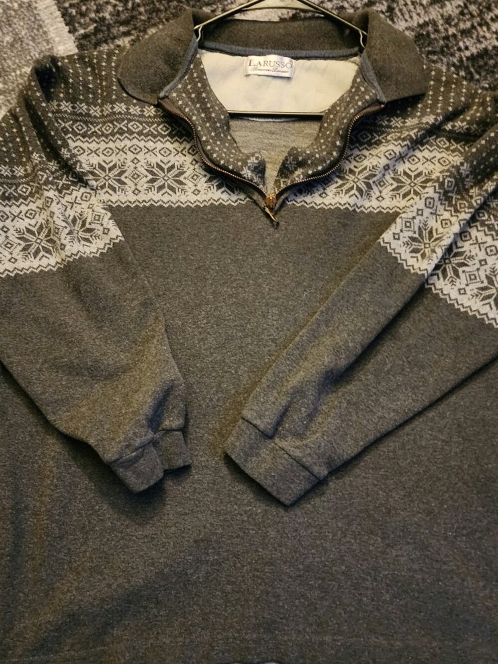 Vintage Giaccomo Larusso Quarter Zip Nordic Snowflake Sweater | Charcoal Gray | - Picture 3 of 7